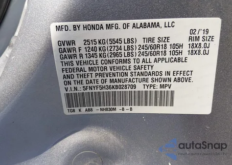 2019 Honda Pilot Ex from USA, damaged, VIN 5FNYF5H36KB028709